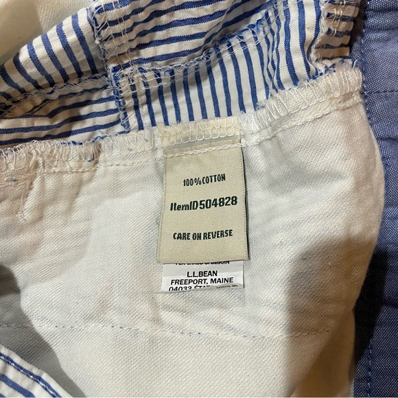 LL Bean Favorite Fit Blue Seersucker Patchwork 10” Inseam Shorts Women’s Size 18 - Picture 7 of 12